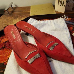 Lipstick red Prada mules